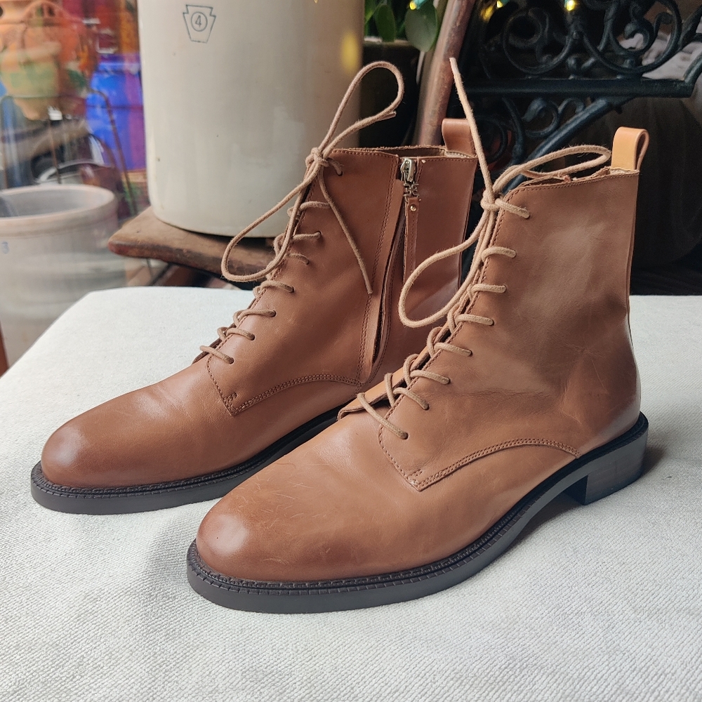 Sam Edelman Nina Combat Boots 9.5 M Leather Side Zip Lace Up Tan Brown India